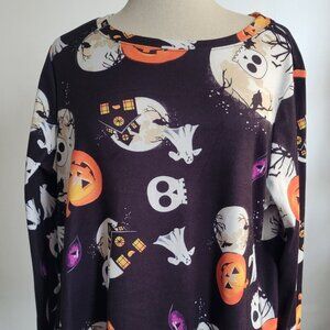 Halloween Pumpkin Tunic Tops T-Shirt Skull Ghost Moon (Size: Large)